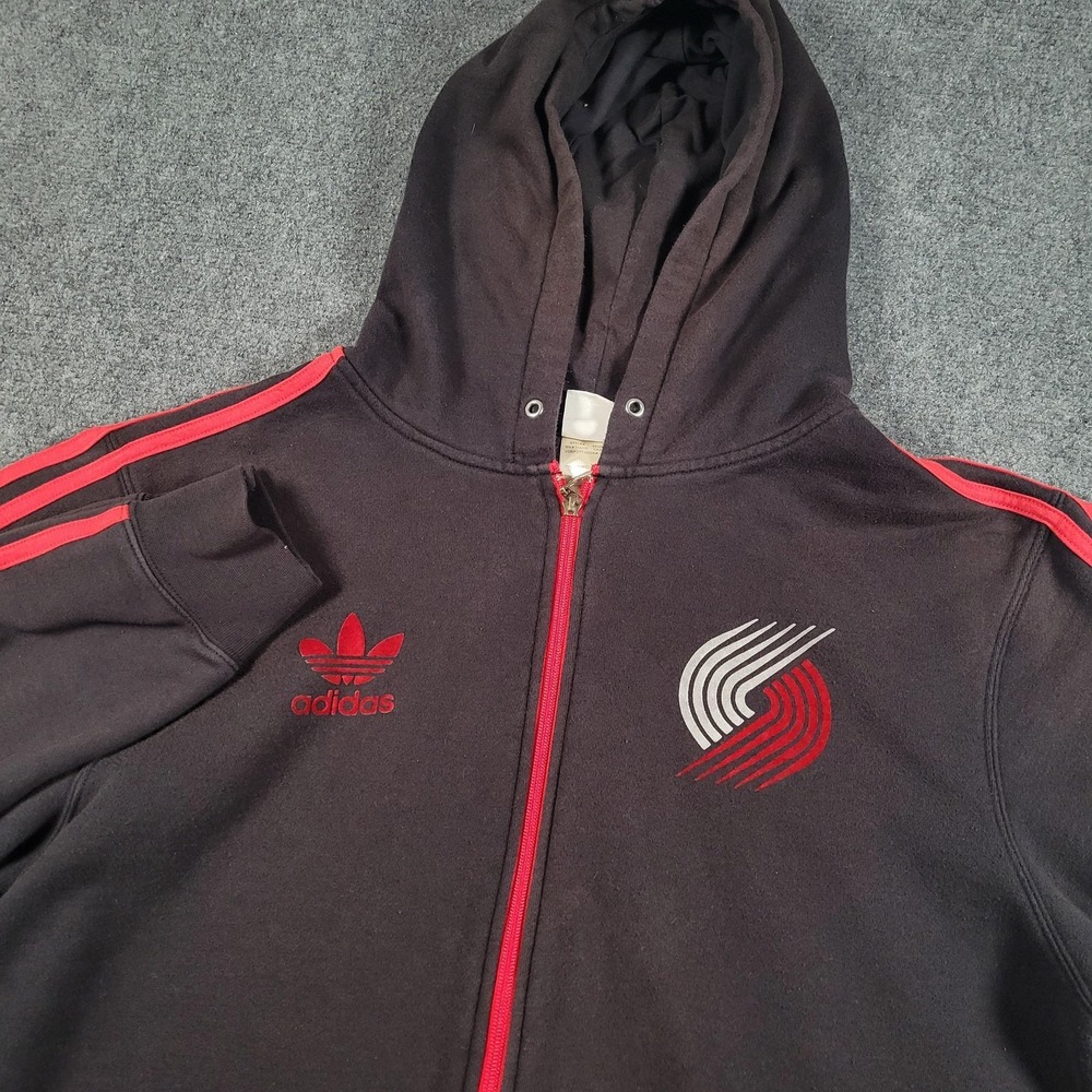 Portland Trail Blazers Hoodie Mens XL Black Trefoil NBA Basketball Zip Adidas